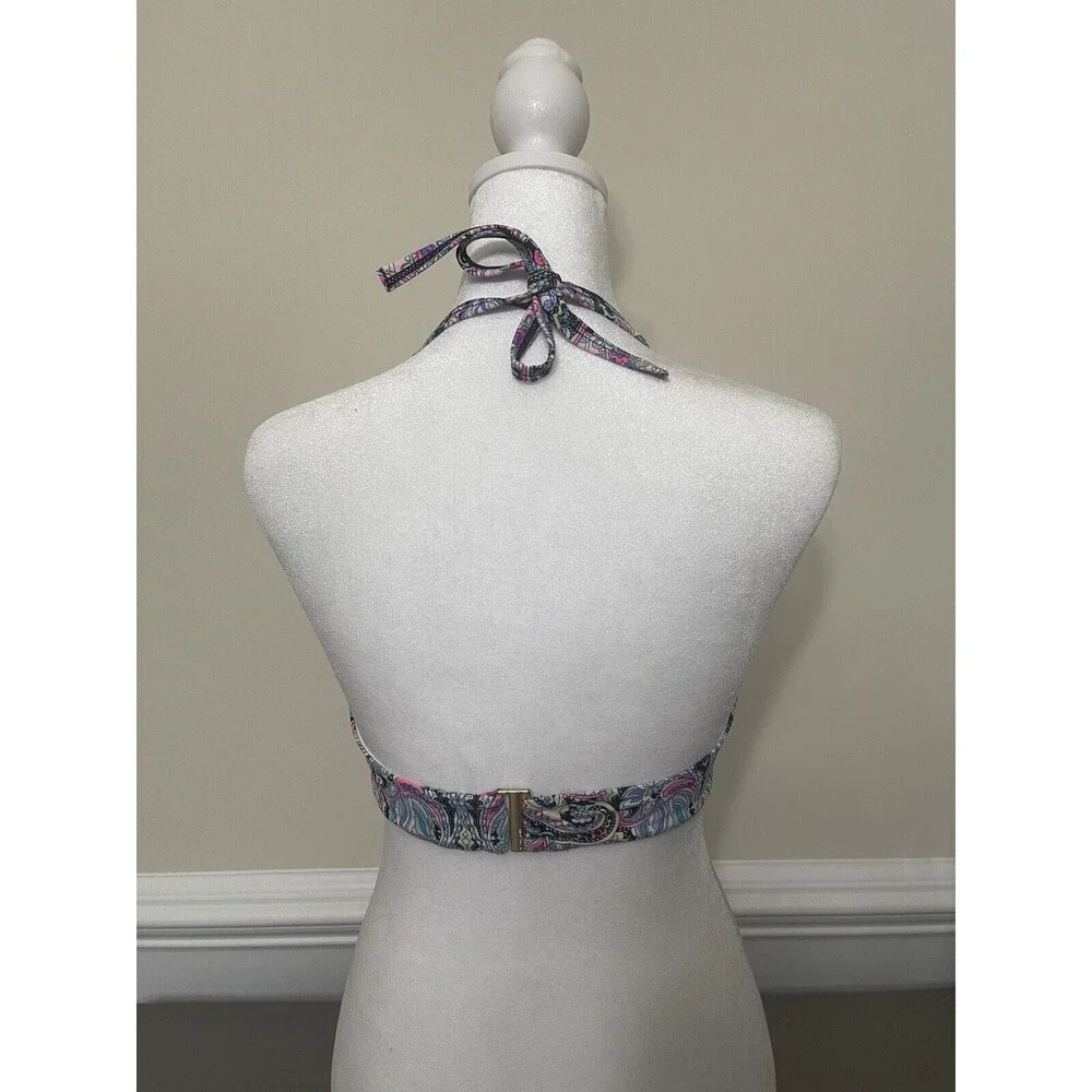 Victoria's Secret  Black Paisley Pushup 32C Bikini Top Swimwear Halter Hippie